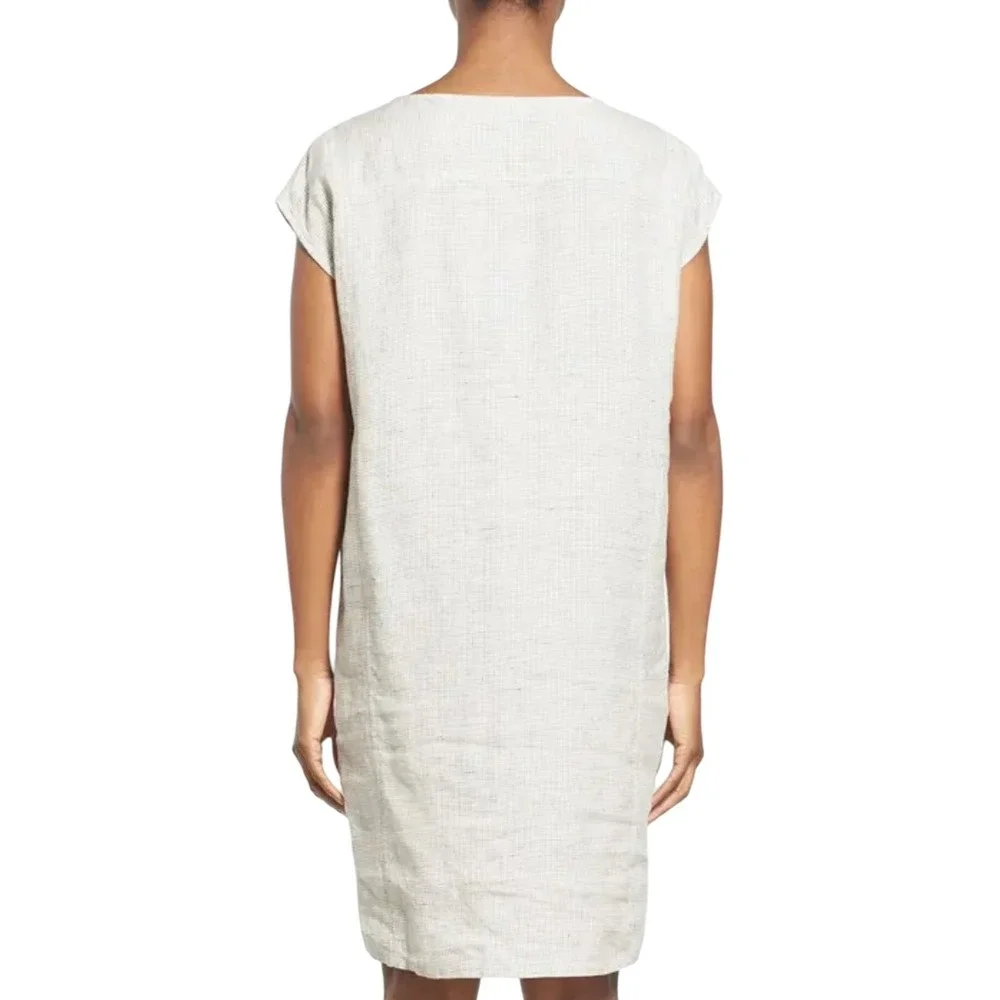 Eileen Fisher Organic Linen Slub Check Grid print Dress Checkered Tunic Dress XL - Picture 8 of 9